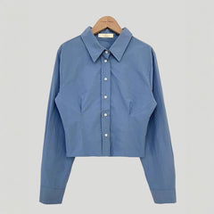 Waist-tight Slimming And Short Long-sleeved Shirt Women's Lapel Shirt - kinko