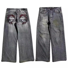 American Retro Worn Looking Washed-out Jeans Men's Wide-leg Workwear Design Casual - kinko