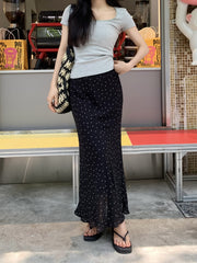 Polka Dot Chiffon Sheath High Waist Skirt Women's Fishtail Skirt - kinko