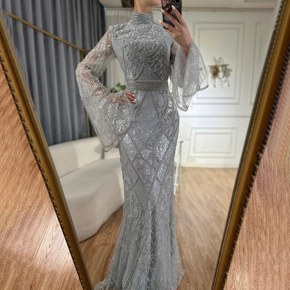 Red High Collar Fishtail Evening Long Dress - kinko