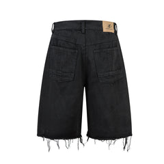 High-grade RO Style Cropped Pants Men's Street Washed Broken Denim Middle Pants Straight - kinko