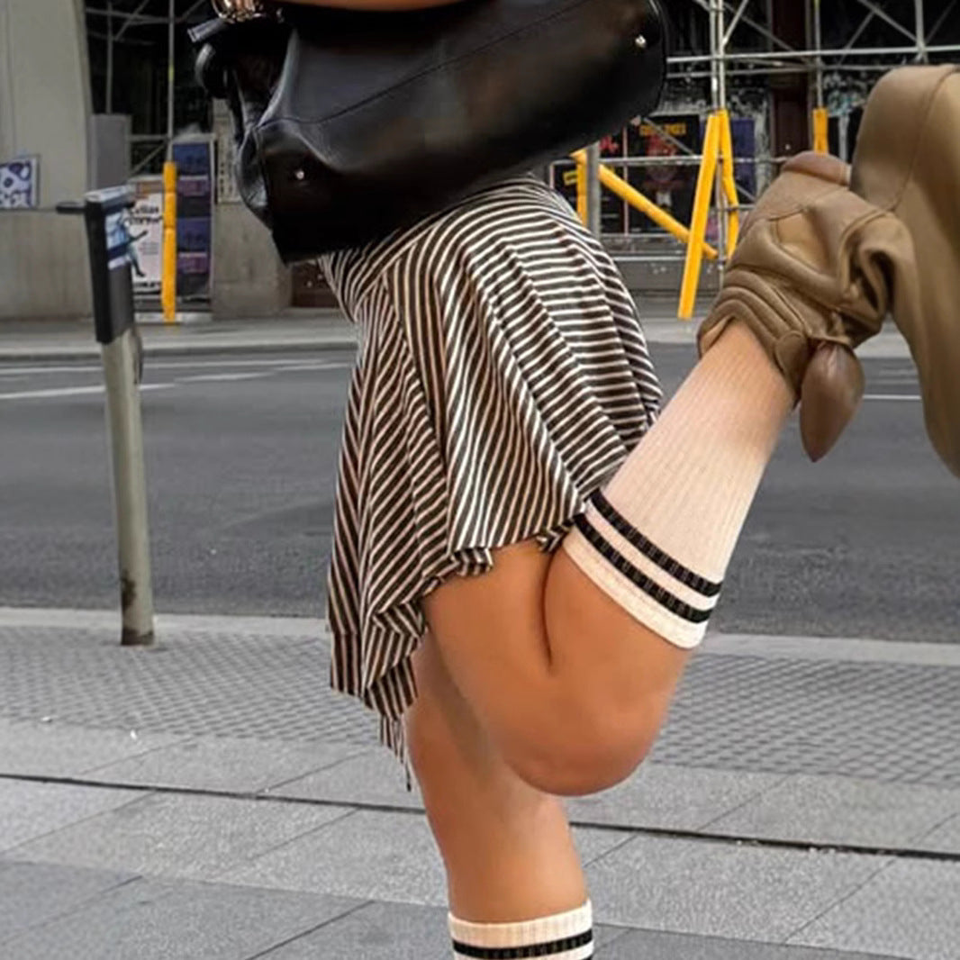 Fashion Hot Girl Street Style Short Striped Asymmetric Skirt Summer - kinko
