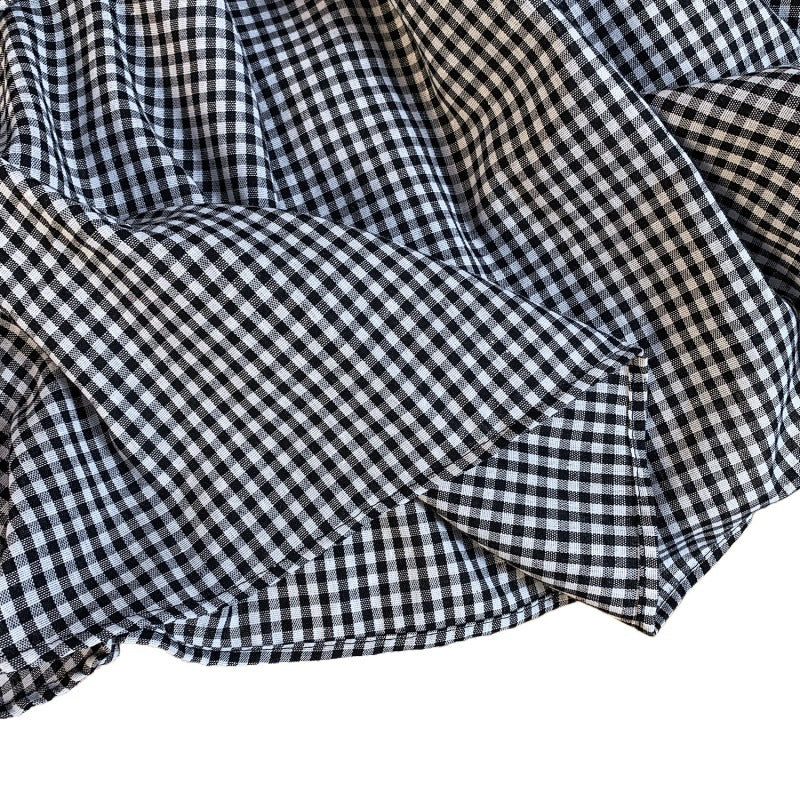 Summer Elastic Waist French Black And White Plaid Irregular A- Line Skirt - kinko