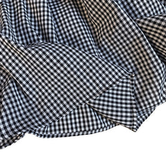 Summer Elastic Waist French Black And White Plaid Irregular A- Line Skirt - kinko