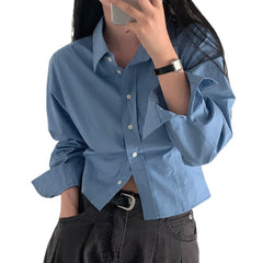 Waist-tight Slimming And Short Long-sleeved Shirt Women's Lapel Shirt - kinko