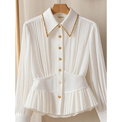 Special Interest Light Luxury High-grade Pleated Collar White Shirt - kinko