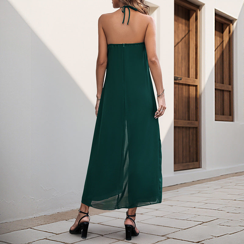 Vacation Casual Solid Color Long Halter Jumpsuit - kinko