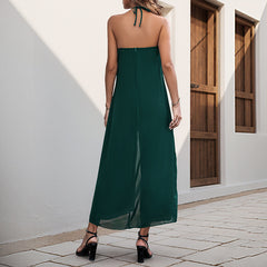 Vacation Casual Solid Color Long Halter Jumpsuit - kinko