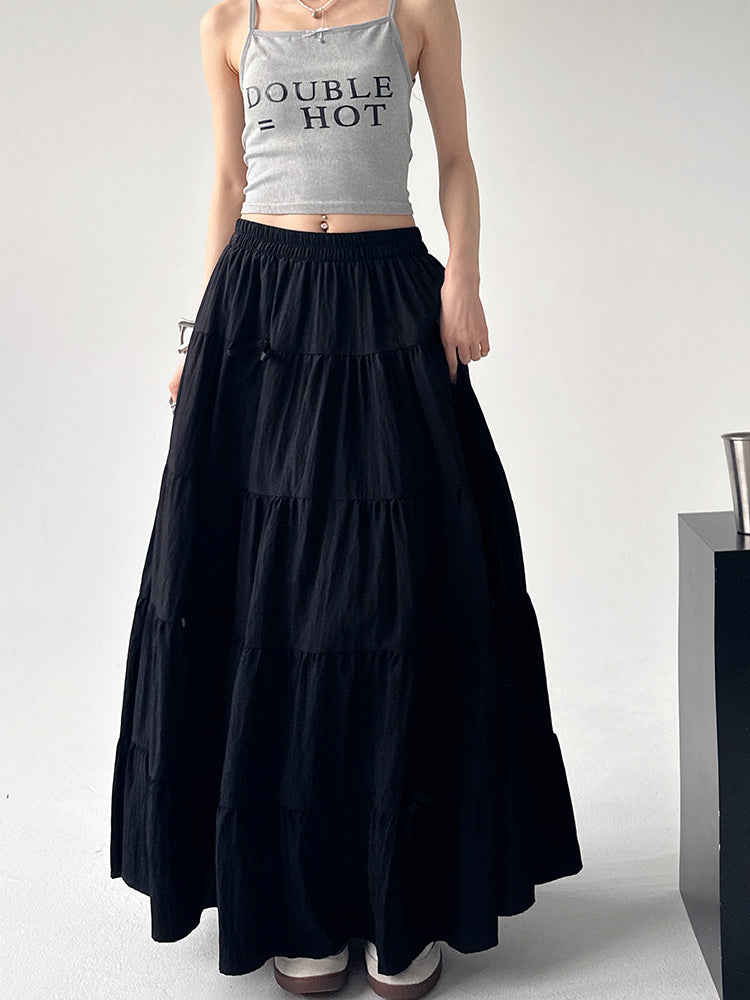 High Waist Retro Loose Bow Temperament Mid-length A- Line Skirt - kinko
