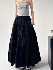 High Waist Retro Loose Bow Temperament Mid-length A- Line Skirt - kinko