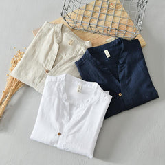 National Plain Casual Long Linen Sleeves Shirt - kinko