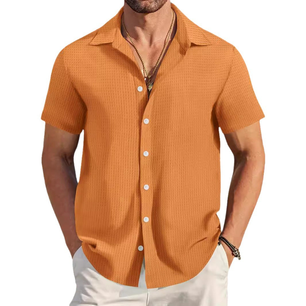 Plaid Colorblock Business Slim Fit Casual Shirt Short Sleeve Shirt - kinko
