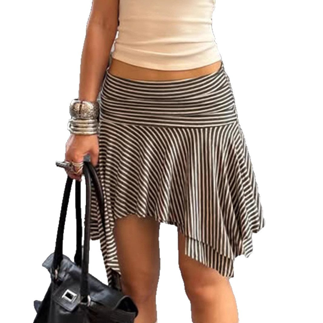 Fashion Hot Girl Street Style Short Striped Asymmetric Skirt Summer - kinko