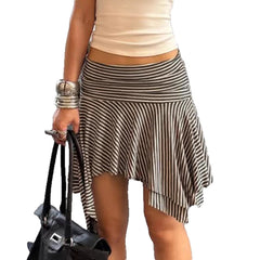 Fashion Hot Girl Street Style Short Striped Asymmetric Skirt Summer - kinko
