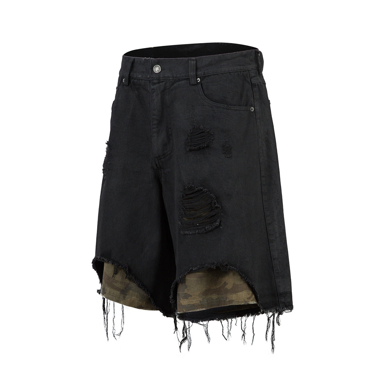 High-grade RO Style Cropped Pants Men's Street Washed Broken Denim Middle Pants Straight - kinko