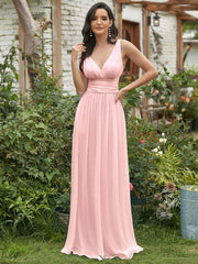 Deep V-neck Bridesmaid Plus Size High Waist Evening Dress - kinko
