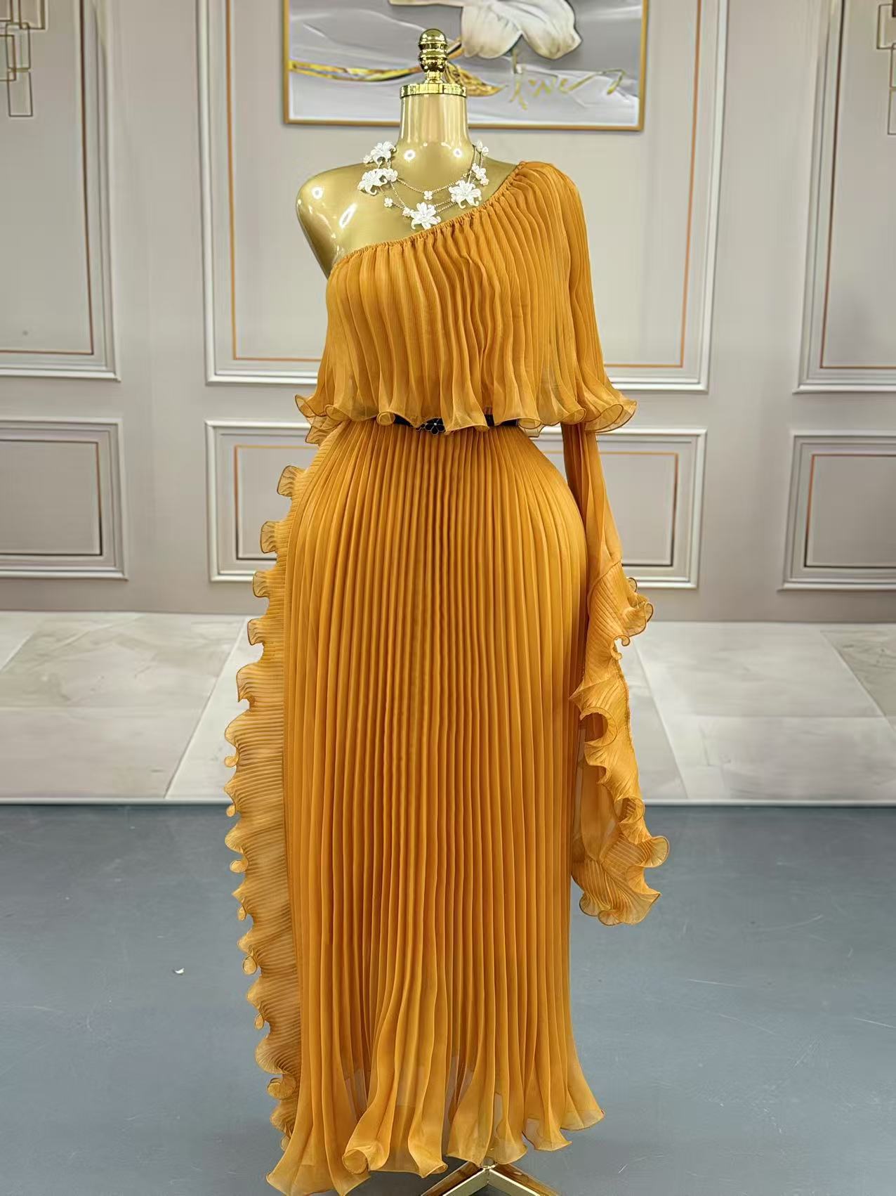 Fashionable One-shoulder Elegant Evening Dress - kinko