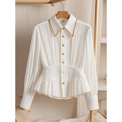 Special Interest Light Luxury High-grade Pleated Collar White Shirt - kinko