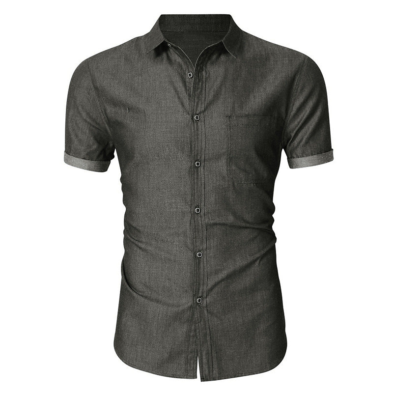 Men's Short-sleeved Casual Denim Non-ironing Shirt - kinko