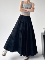 High Waist Retro Loose Bow Temperament Mid-length A- Line Skirt - kinko