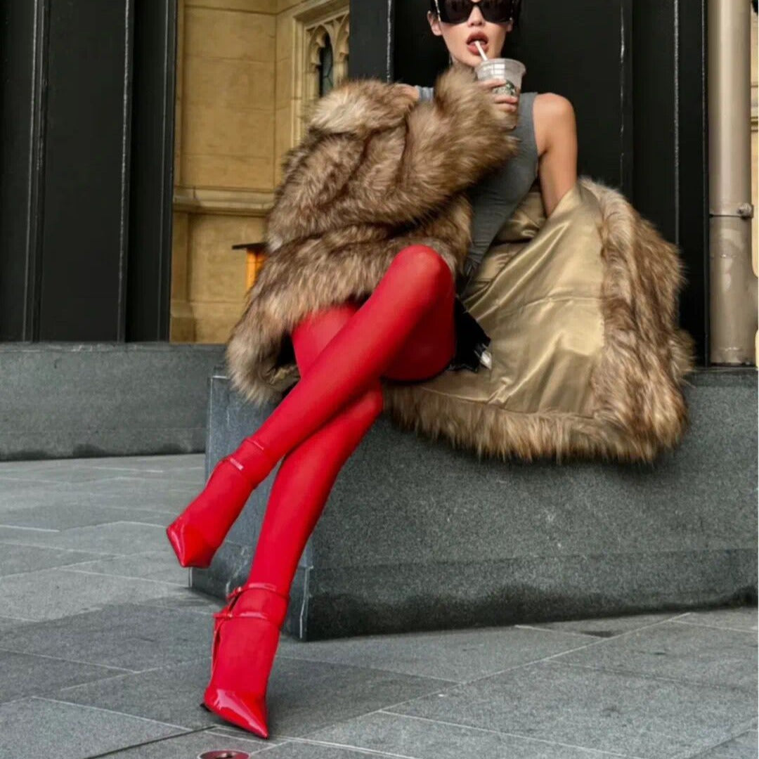 Women's Simple Solid Color Essence Red Silk Stockings - kinko