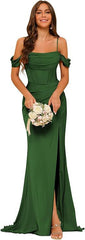 Off-the-shoulder Satin Bridesmaid Corset Ball Gown - kinko
