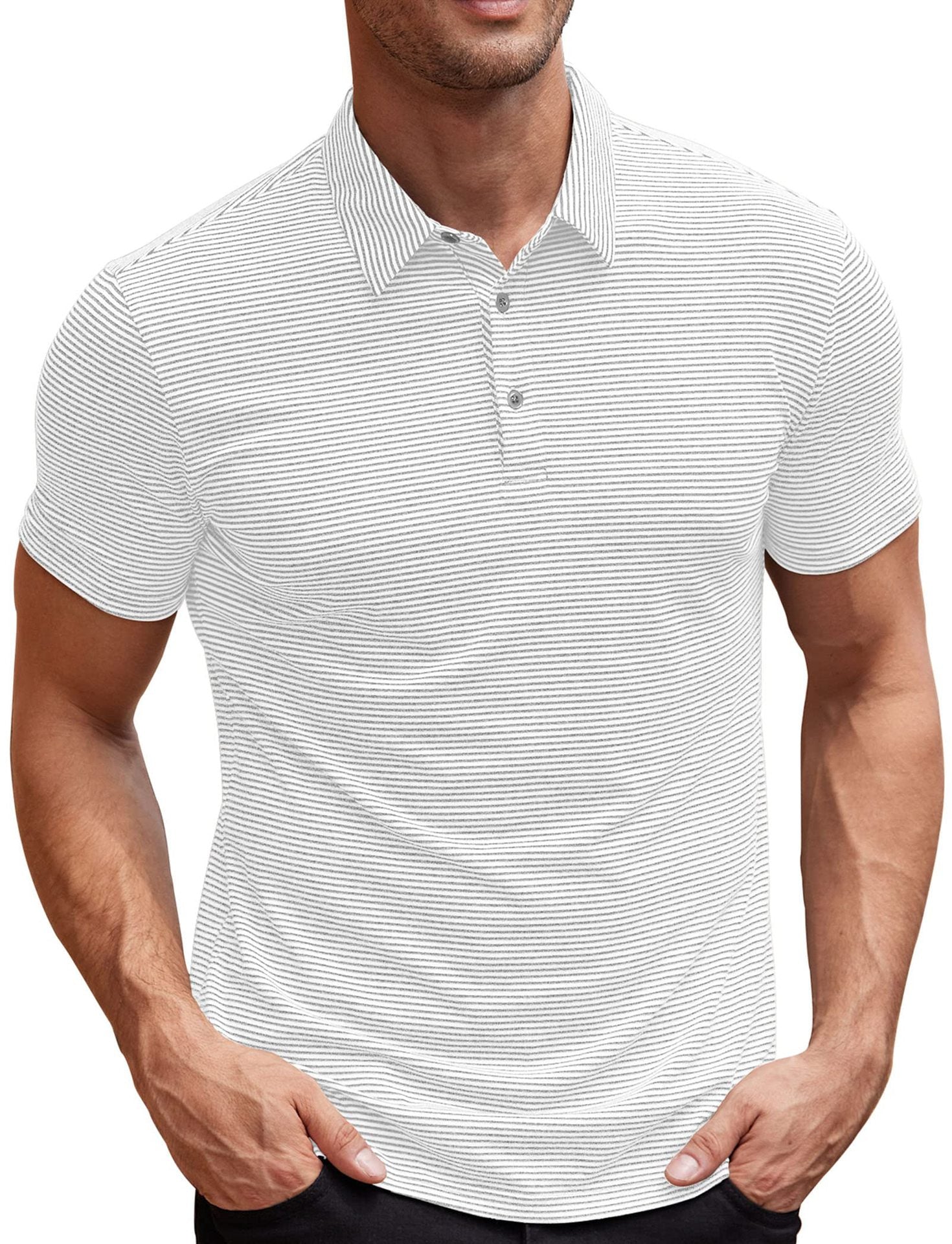 Contrast Color Striped Short Sleeve Men's Summer Loose Lapels - kinko