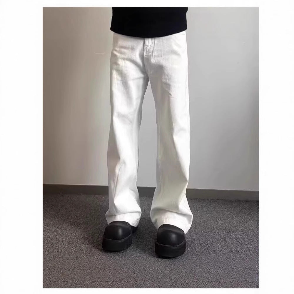 High-grade Loose Straight Wide Leg American High Street White Jeans Men - kinko