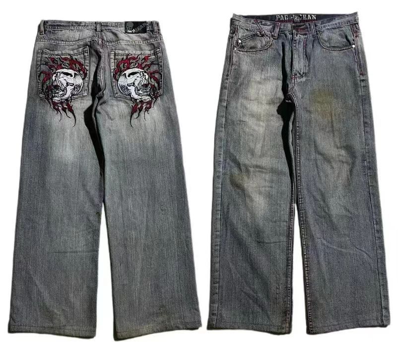 American Retro Worn Looking Washed-out Jeans Men's Wide-leg Workwear Design Casual - kinko