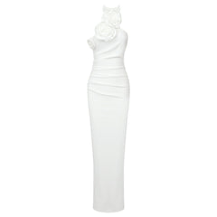 New Style White Ribbon Flower Halter Long High Sense Dress - kinko