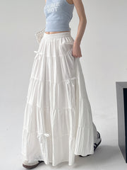 High Waist Retro Loose Bow Temperament Mid-length A- Line Skirt - kinko