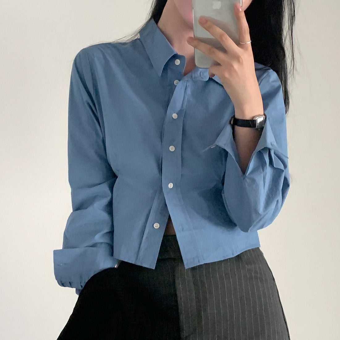 Waist-tight Slimming And Short Long-sleeved Shirt Women's Lapel Shirt - kinko