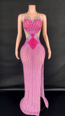 Sling Super Shiny Light Diamond Cinched Bodycon Sleeveless Dress Party Performance Stage Performance Dress - kinko