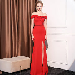 Women's Off-shoulder Slim-fit Elegant Ladies Banquet Dinner Long Fish Tail Skirt - kinko