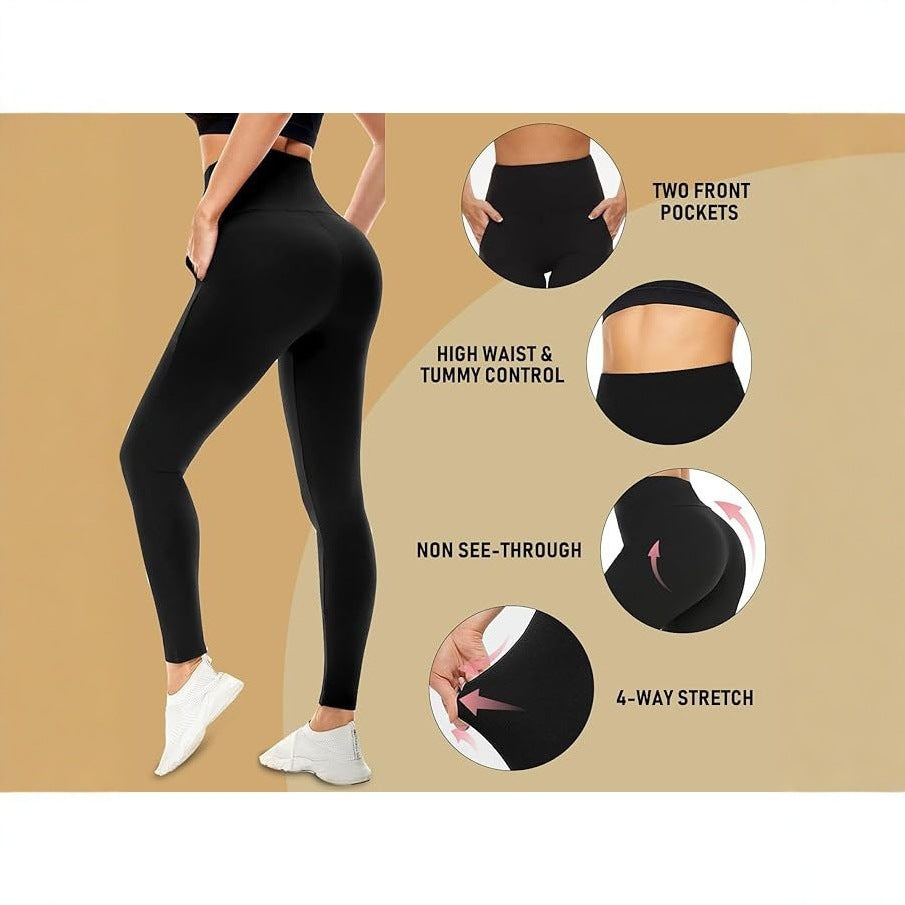 Women's Pocket Soft Belly Contracting High Elastic Slim High Waist Leggings - kinko