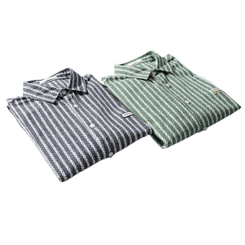 Spring Men's Collar Shirt Jacket Personalized Striped - kinko