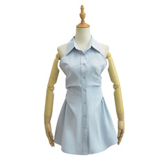 2024 Summer New Pure Desire Style Slim Fit Slimming Waist Pleating Sleeveless Shirt Dress Polo Collar Dress - kinko