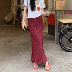 Polka Dot Chiffon Sheath High Waist Skirt Women's Fishtail Skirt - kinko