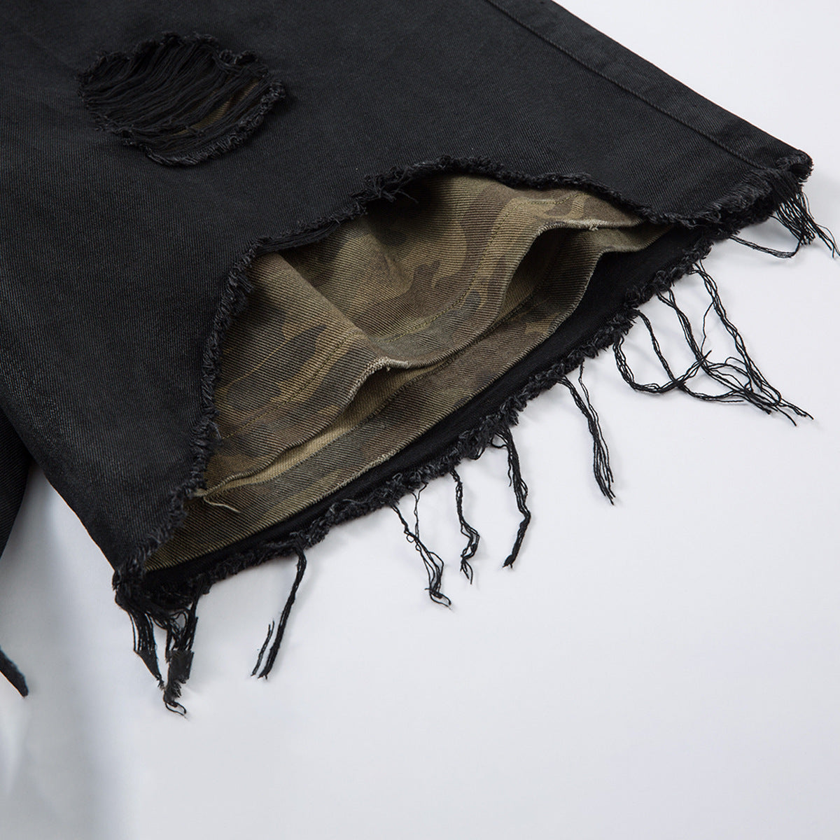 High-grade RO Style Cropped Pants Men's Street Washed Broken Denim Middle Pants Straight - kinko