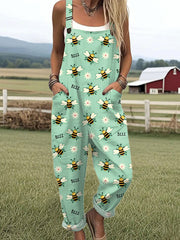 Printed Pocket Women's Suspender Trousers - kinko