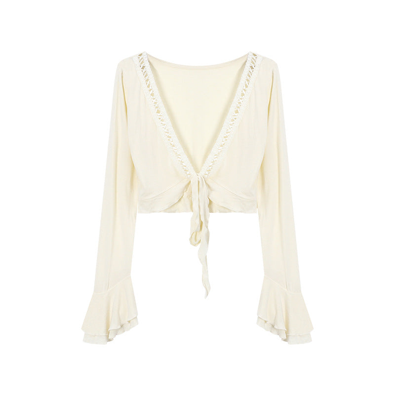 Lace-up Sun Protection Coat For Women Summer Sexy Slim-fit Crop-top - kinko