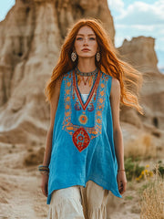 Women's Floral Printed V-neck Vest Top - kinko