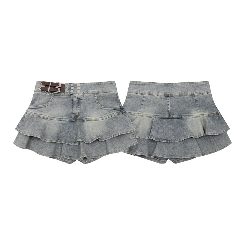 American Retro Girly Simplicity Denim Skirt - kinko