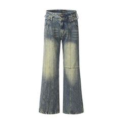 Retro Worn Looking Washed-out Jeans Deconstructed Stitching Design Loose All-match - kinko