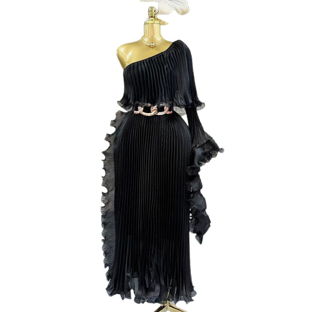 Fashionable One-shoulder Elegant Evening Dress - kinko