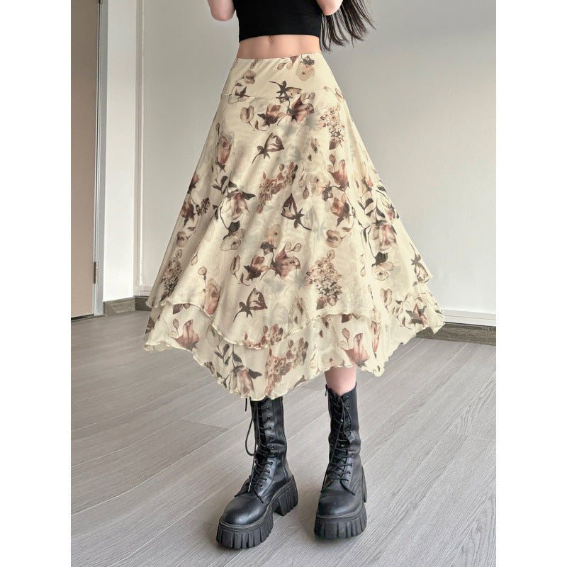 Sneaky Design Floral Flounce Irregular Long Dress - kinko