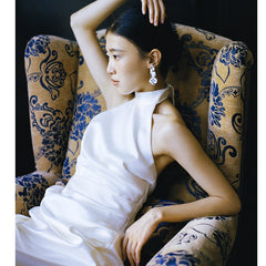 Simple Travel Shooting White Slimming Fishtail Dress - kinko