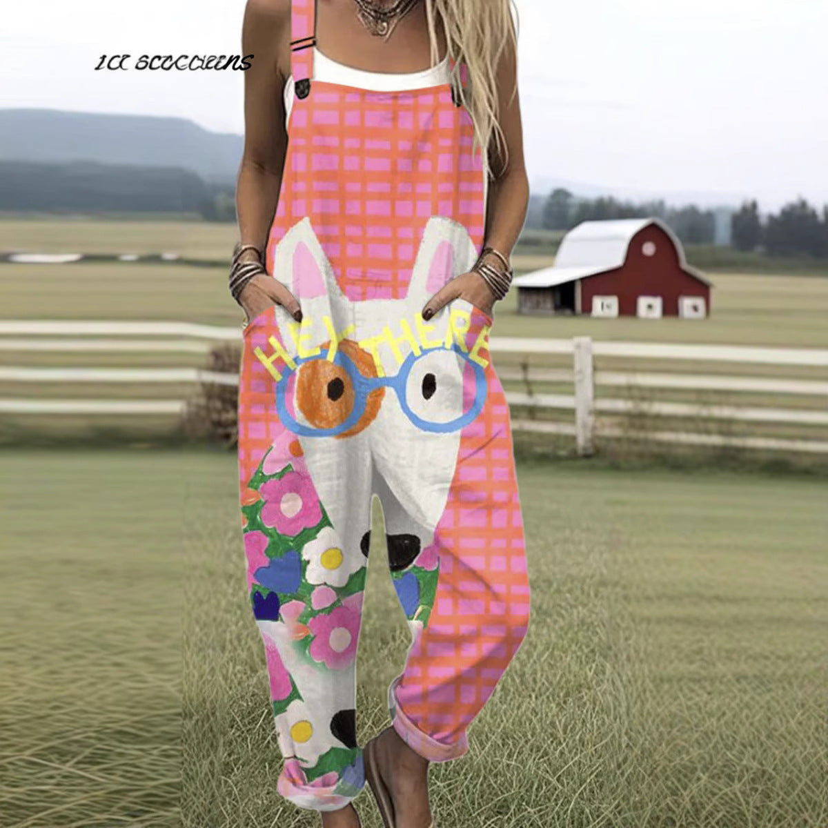 Printed Pocket Women's Suspender Trousers - kinko