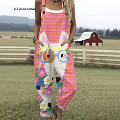 Printed Pocket Women's Suspender Trousers - kinko