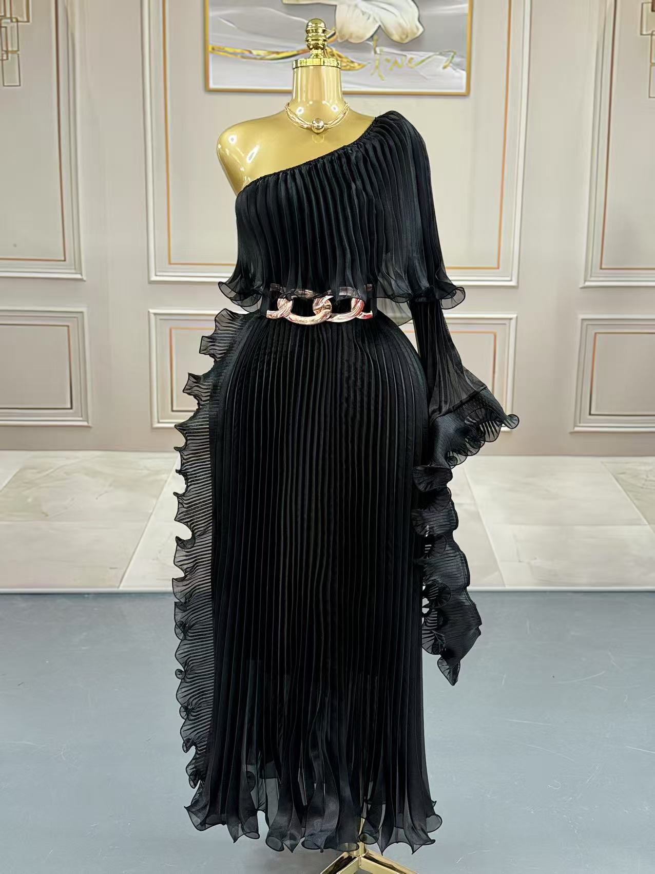 Fashionable One-shoulder Elegant Evening Dress - kinko